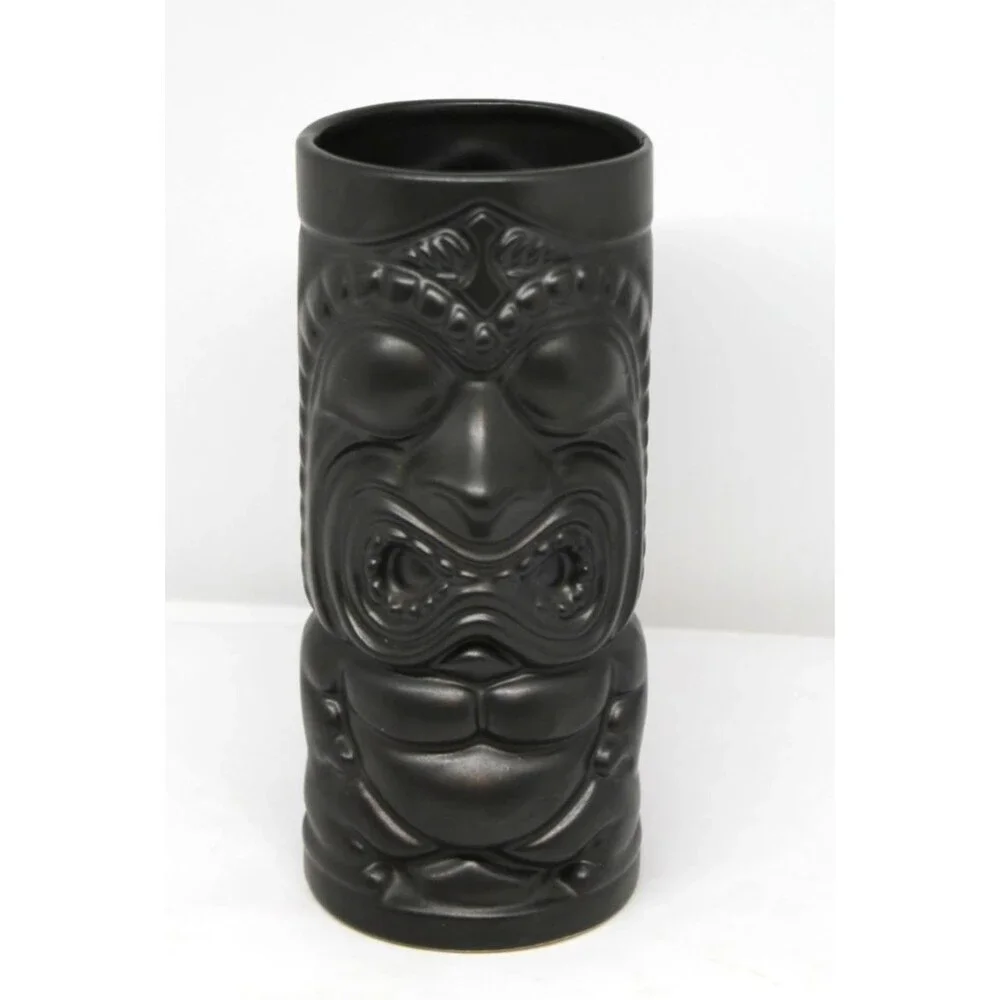 Black Ku Round Belly Buddha Ceramic Tiki Mug Rare Original Black 6.5